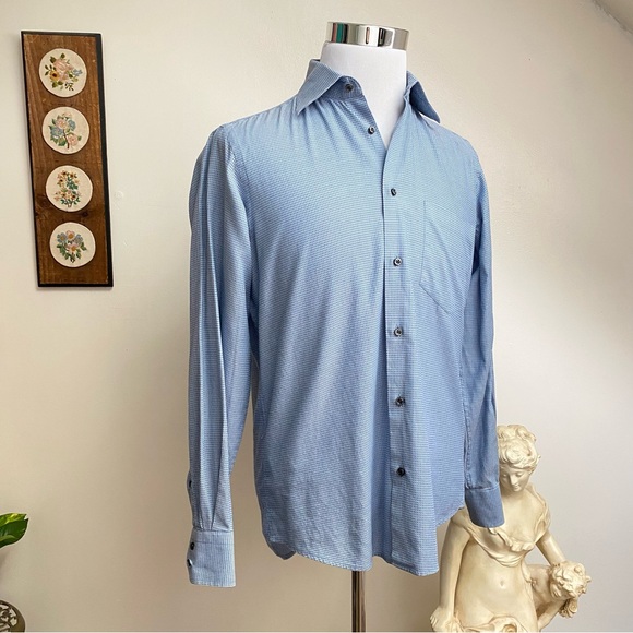 Hugo Boss Geometric Checkered Cutaway Collar Button Up Shirt - Picture 8 of 12